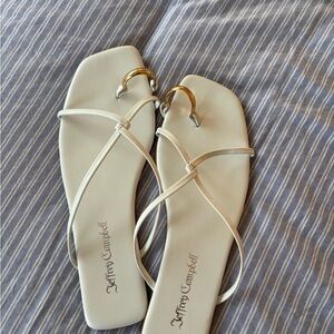 Jeffrey Campbell White Strappy Sandals with Gold Toe-Ring